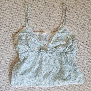 Cotton On Womens 8 Blue Cotton Floral Babydoll Top Lace Cami Tank Cottagecore